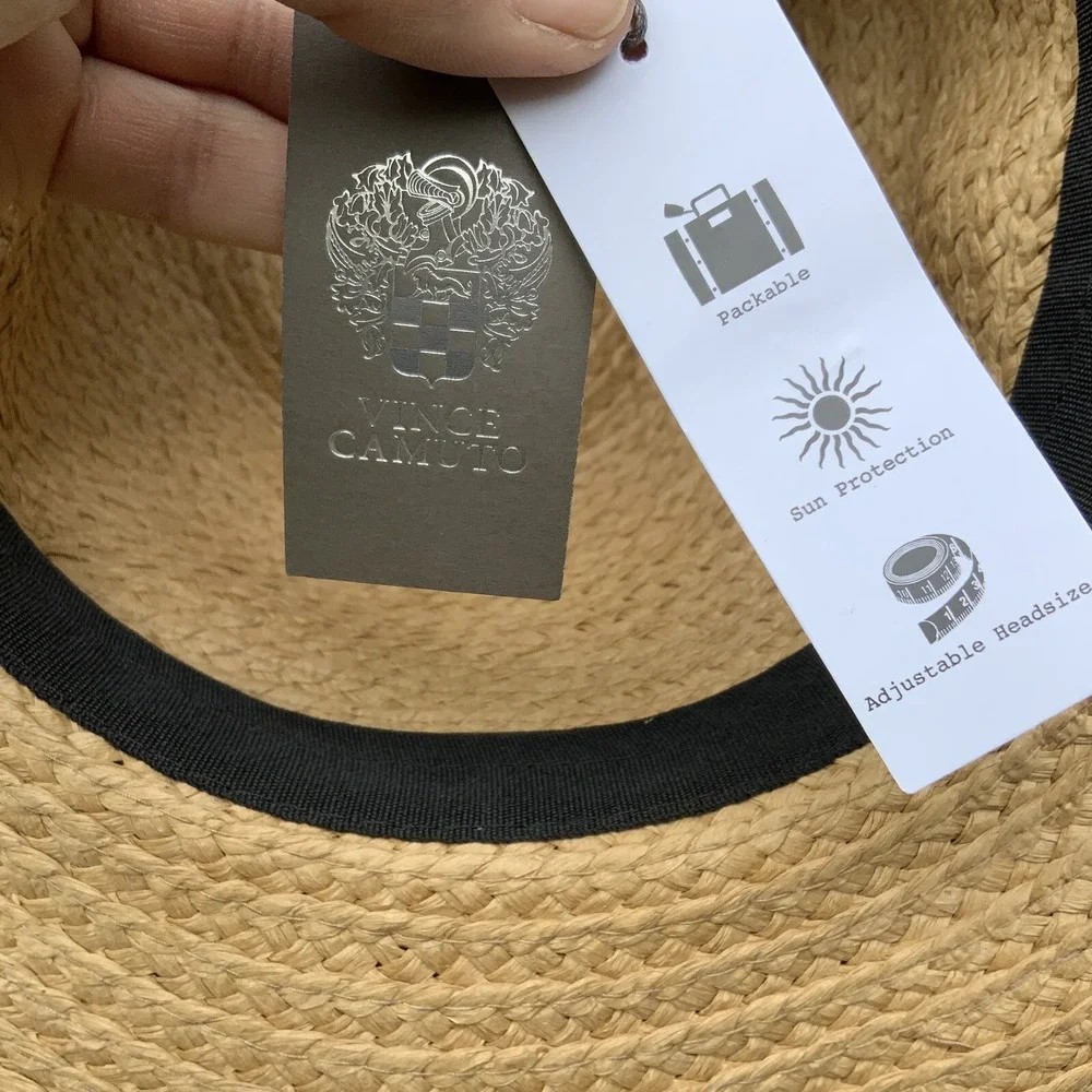 VINCE‎ CAMUTO Chain Trim Woven Paper Panama Hat Natural OS Packable NWT